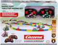 Carrera RC Mario Kart tabletop racing set with Mario and Luigi figures, featuring colorful race tracks and miniature cars.