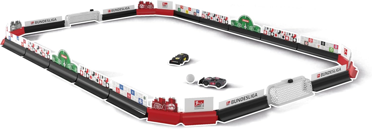 Carrera RC 24GHz Bundesliga soccer toy set featuring remote-controlled cars with Bundesliga team decals and vibrant colors