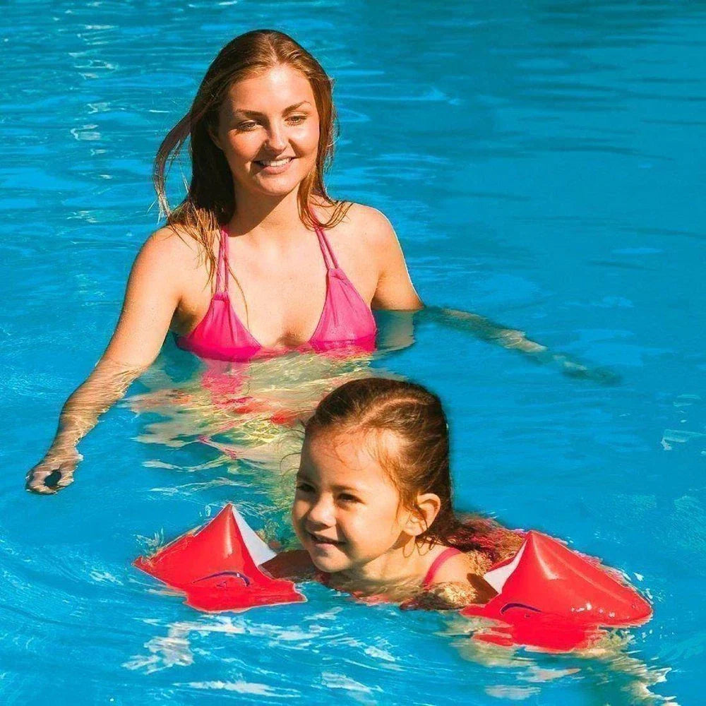 Playzokids inflatable sleeves for Intex 58642 pool, shown in the image with colorful, soft, and secure float accessories.