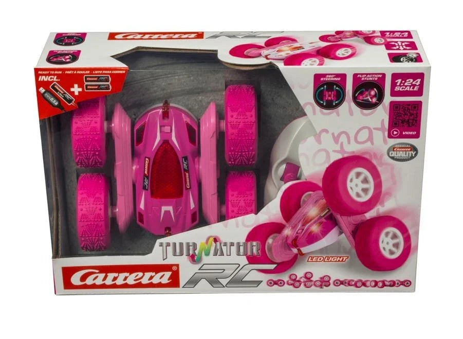 Pink Carrera RC mini turnator toy vehicle with steering wheel and detailed design, perfect for remote control racing fun.