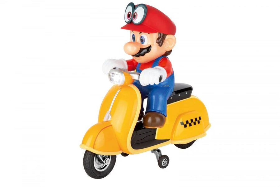 Carrera RC Super Mario Odyssey Scooter toy in 1:20 scale, featuring colorful Super Mario themed design and detailed plastic construction.