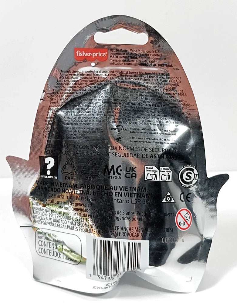 Jurassic World Series 1 blind box bag featuring a surprise dinosaur toy with colorful packaging and dinosaur illustration.